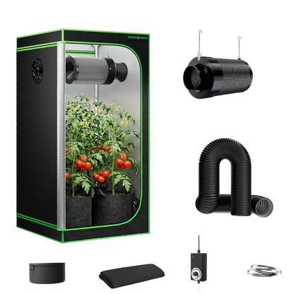 MIMEO indoor grow tent kit with LED light, carbon filter & inline fan for stealth hydroponics