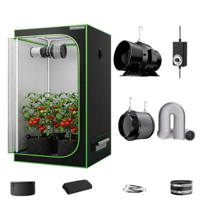 MIMEO indoor grow tent kit with LED light, inline fan, carbon filter, and hydroponic setup for stealth gardening