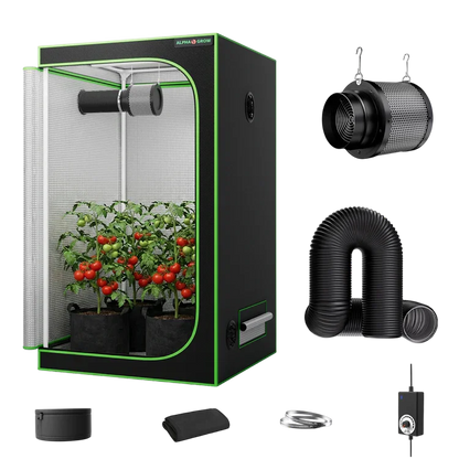 MIMEO indoor grow tent with LED grow light, inline fan, carbon filter, and turnkey hydroponics kit for stealth gardening