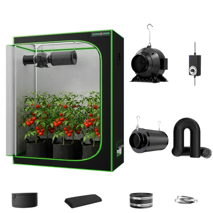 MIMEO indoor hydroponics grow tent kit with LED light, inline fan, carbon filter, and stealth growing accessories
