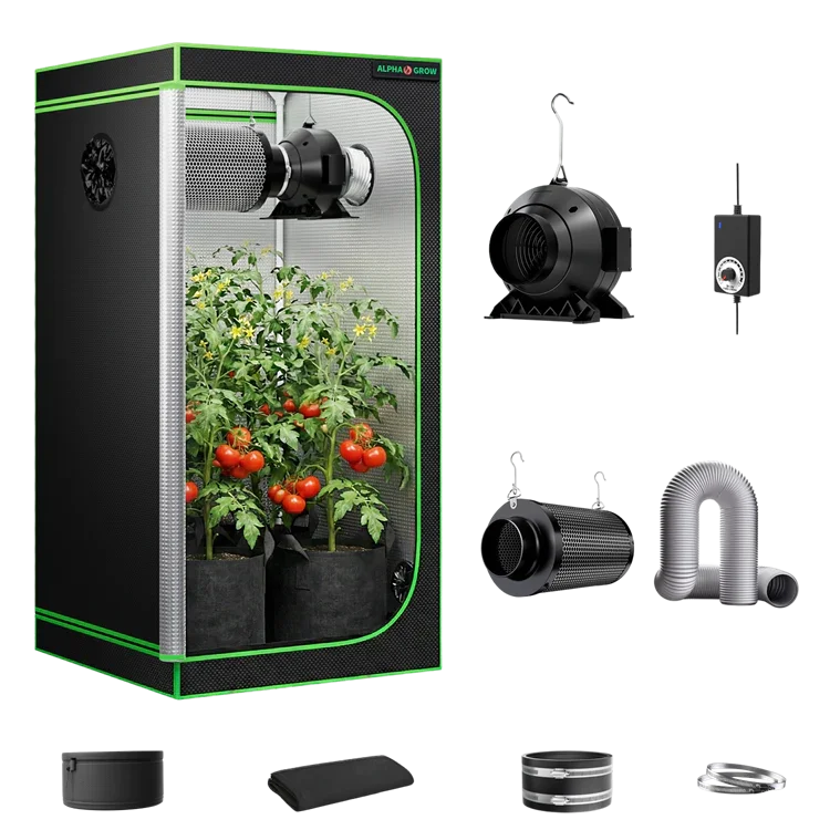 MIMEO Grow Tent with LED Grow Light, Inline Fan & Carbon Filter for Indoor Hydroponics Stealth Growing