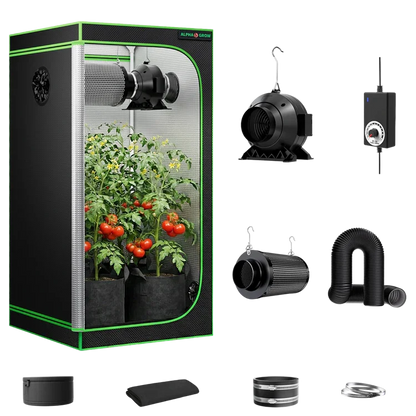 MIMEO indoor hydroponics grow tent kit with LED light, inline fan, carbon filter, and stealth growing equipment