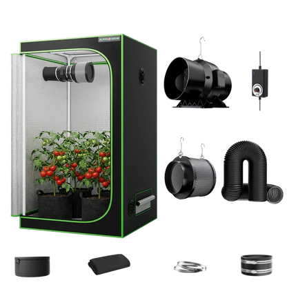 MIMEO indoor hydroponics grow tent kit with LED light, inline fan, carbon filter, and stealth growing accessories
