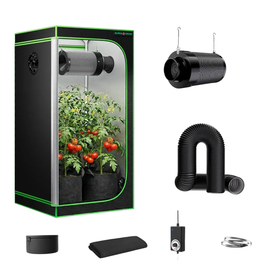 MIMEO indoor grow tent with LED grow light, carbon filter, and inline fan for stealth hydroponics setup