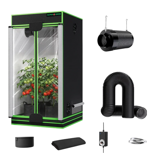 MIMEO indoor grow tent kit with LED light, carbon filter, and inline fan for stealth hydroponics