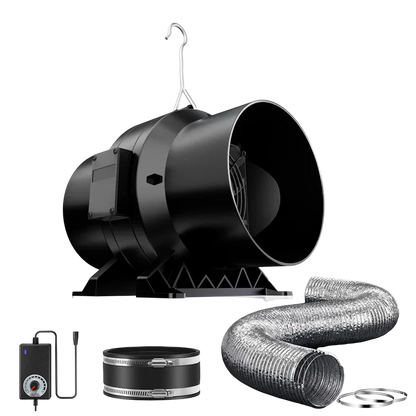 MIMEO inline fan with ducting, speed controller, and clamps for hydroponic grow tents