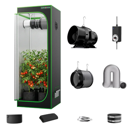MIMEO indoor grow tent kit with LED light, inline fan, carbon filter, and hydroponic setup for stealth gardening