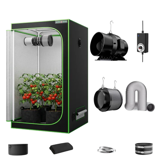 MIMEO indoor grow tent kit with LED light, inline fan, carbon filter, and hydroponic setup for stealth growing