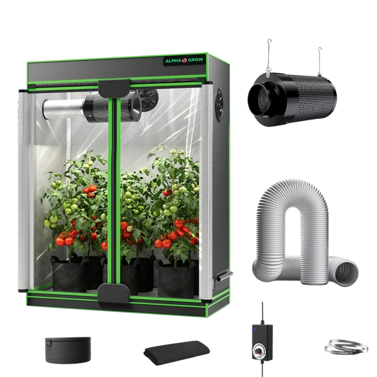 MIMEO indoor hydroponics grow tent kit with LED light, inline fan, carbon filter, and ducting for stealth plant cultivation
