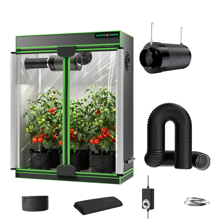 MIMEO indoor grow tent with LED light, inline fan, carbon filter, and turnkey hydroponics kit for stealth gardening