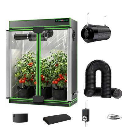 MIMEO indoor grow tent with LED light, inline fan, carbon filter, and turnkey hydroponics kit for stealth gardening