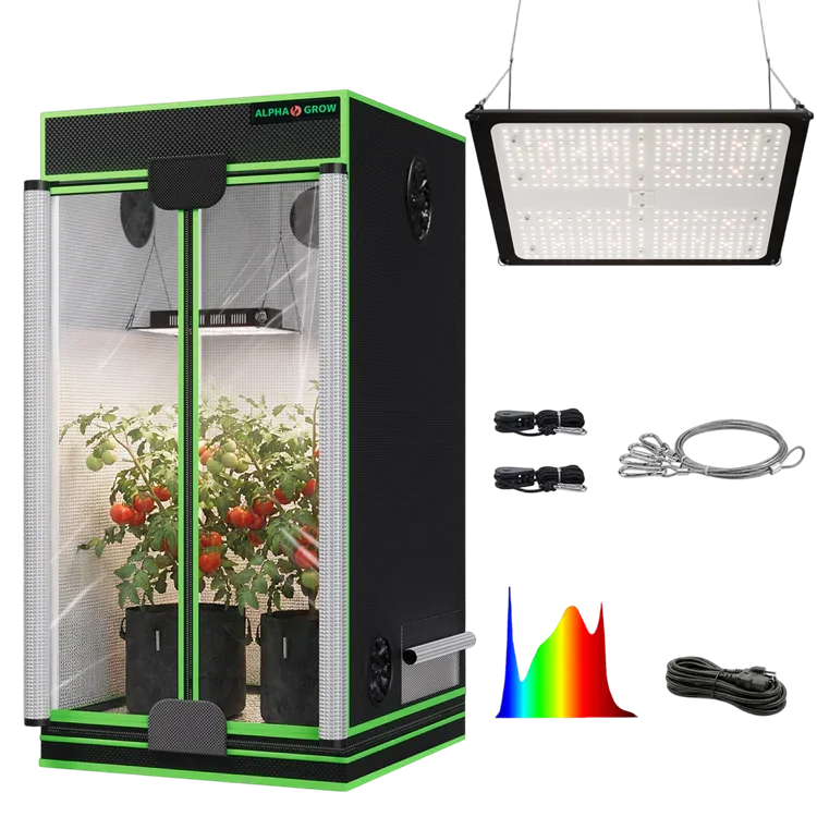 MIMEO indoor grow tent with LED light, inline fan, carbon filter, and turnkey kit for hydroponics stealth growing