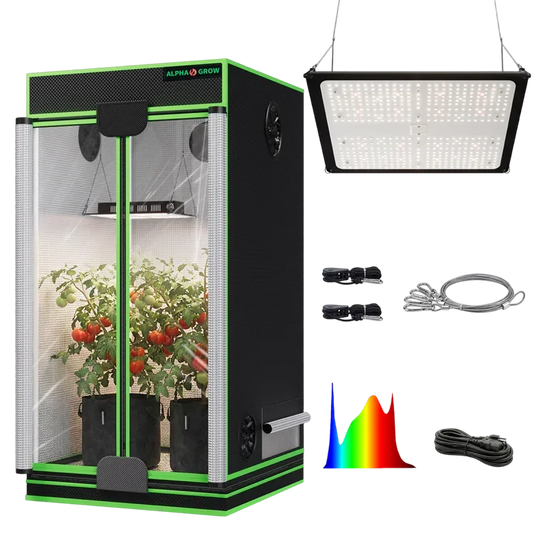 MIMEO indoor grow tent with LED light, inline fan, carbon filter, and turnkey kit for hydroponics stealth growing