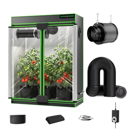 MIMEO indoor hydroponics grow tent kit with LED light, inline fan, carbon filter, and stealth growing equipment for turnkey setup