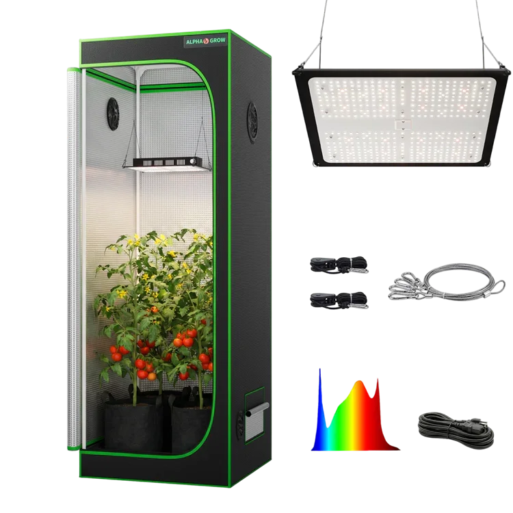MIMEO indoor grow tent with LED light, inline fan, carbon filter, and turnkey kit for stealth hydroponics