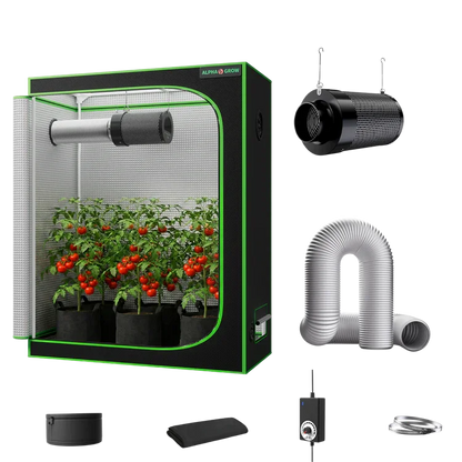 MIMEO indoor hydroponics grow tent kit with LED light, carbon filter & inline fan for stealth plant cultivation