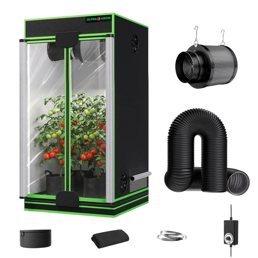 MIMEO indoor grow tent with LED light, carbon filter, and inline fan for stealth hydroponics setup