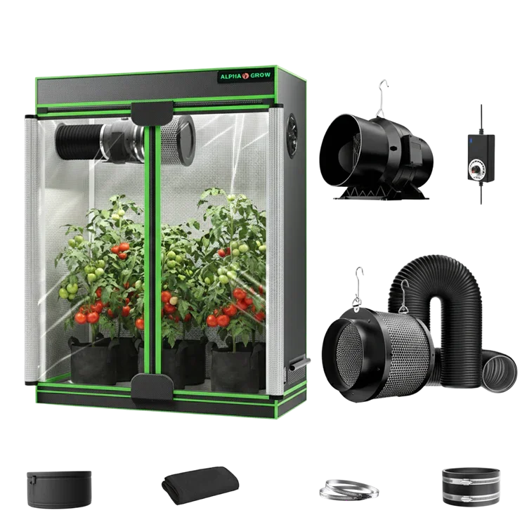 MIMEO indoor grow tent with LED lights, inline fan, carbon filter & hydroponics kit for stealth plant cultivation