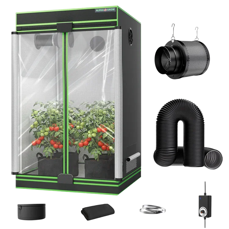 MIMEO indoor grow tent with LED grow light, inline fan, carbon filter, and turnkey kit for stealth hydroponics