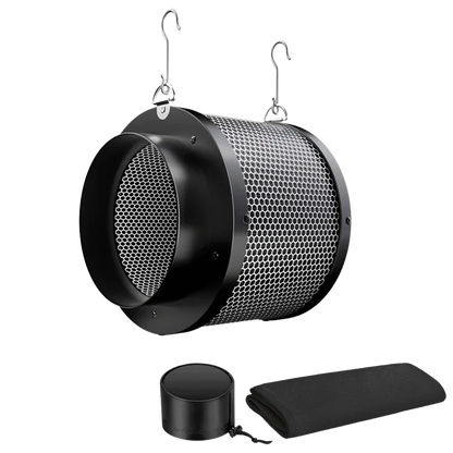 MIMEO carbon filter for indoor hydroponics with hanging hooks, ideal for stealth grow tents and ventilation systems