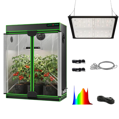 MIMEO indoor grow tent with LED light, inline fan, carbon filter, and turnkey hydroponics kit for stealth gardening