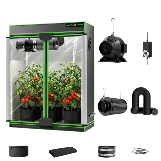 MIMEO indoor grow tent with LED grow light, inline fan, carbon filter, and turnkey hydroponics kit for stealth gardening