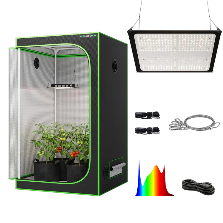 MIMEO indoor grow tent with LED light, carbon filter, and turnkey hydroponics kit for stealth gardening