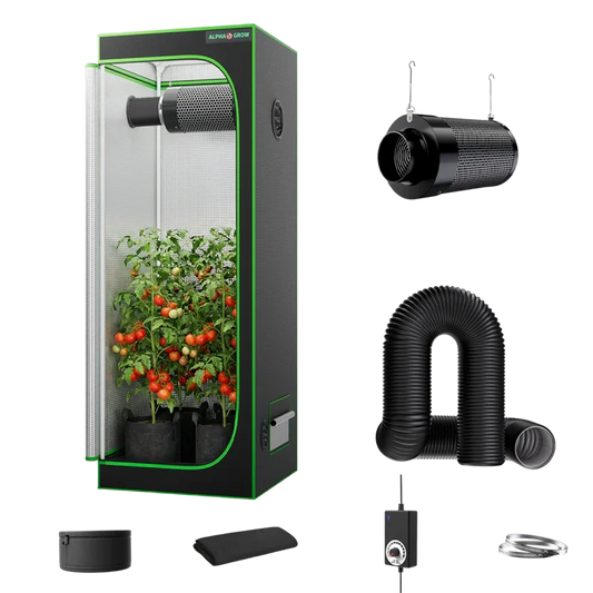 MIMEO indoor grow tent with LED light, carbon filter, and inline fan for hydroponic stealth growing