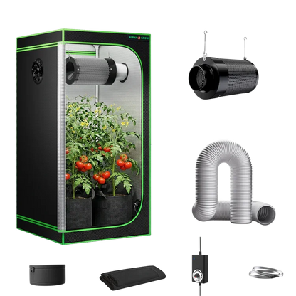 MIMEO indoor grow tent kit with LED light, carbon filter, and inline fan for stealth hydroponics