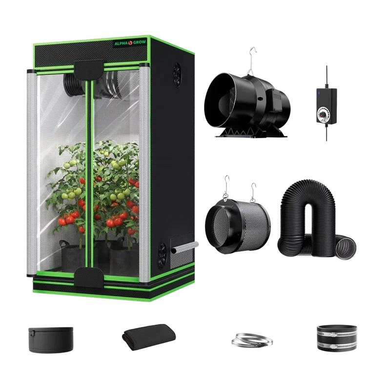 MIMEO indoor grow tent kit with LED light, inline fan, carbon filter, and hydroponics gear for stealth gardening