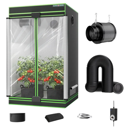MIMEO Grow Tent with LED Grow Light, Inline Fan & Carbon Filter for Indoor Hydroponics Stealth Growing