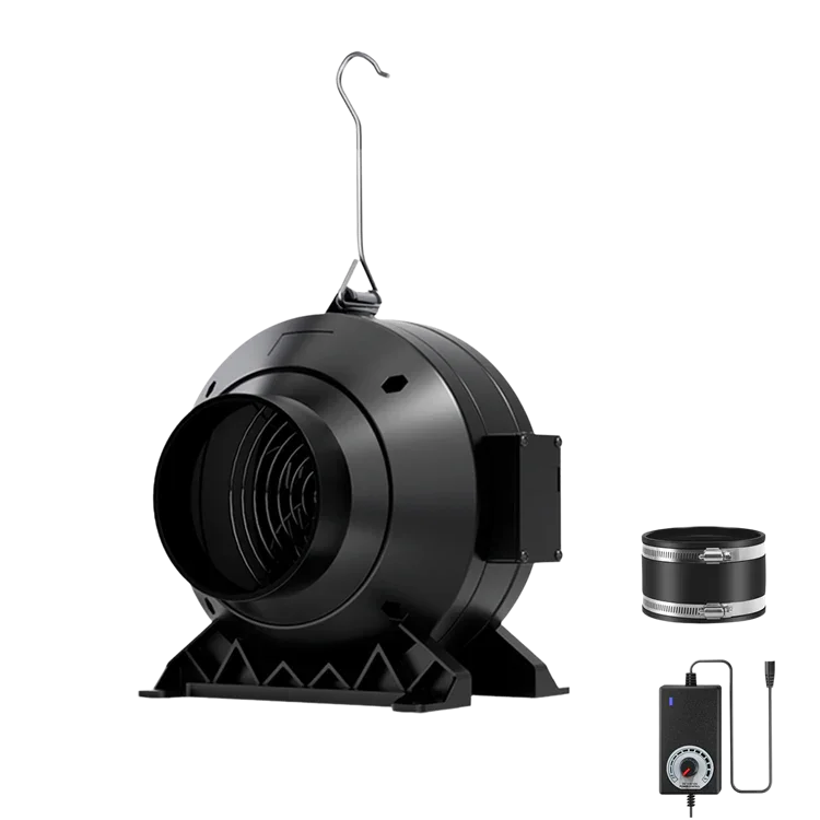 MIMEO inline fan with speed controller and duct clamp for hydroponics and stealth grow tents