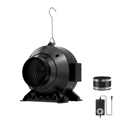 MIMEO inline fan with speed controller and duct clamp for hydroponics and stealth grow tents