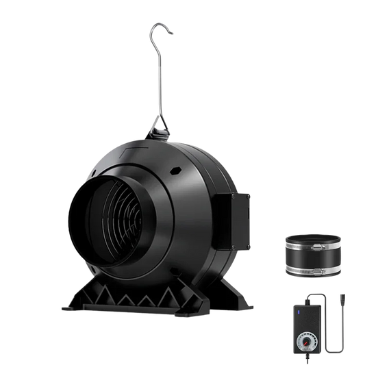 MIMEO inline fan with speed controller and duct clamp for hydroponics and stealth grow tents