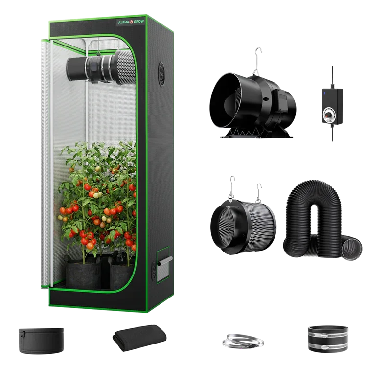 MIMEO Grow Tent with LED Grow Light, Inline Fan, and Carbon Filter for Indoor Hydroponics