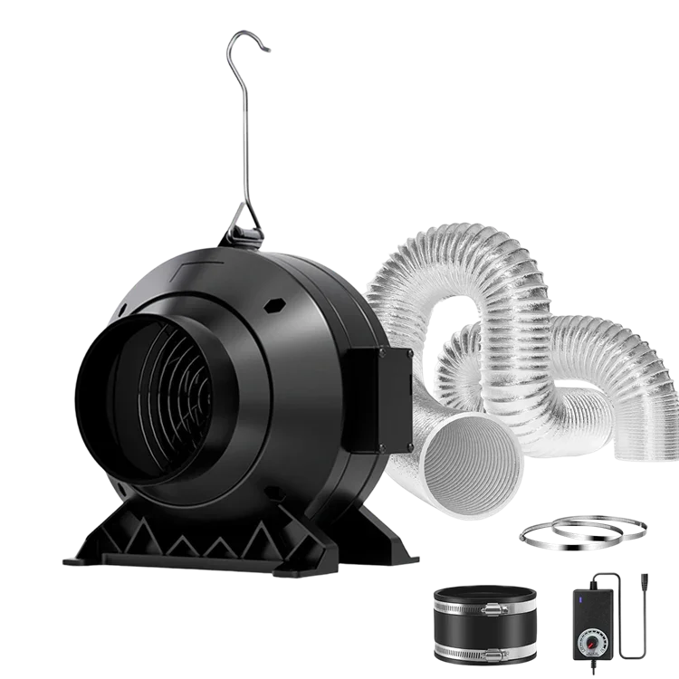 MIMEO inline fan with ducting and carbon filter for hydroponic grow tents