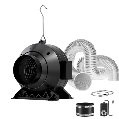 MIMEO inline fan with ducting and carbon filter for hydroponic grow tents