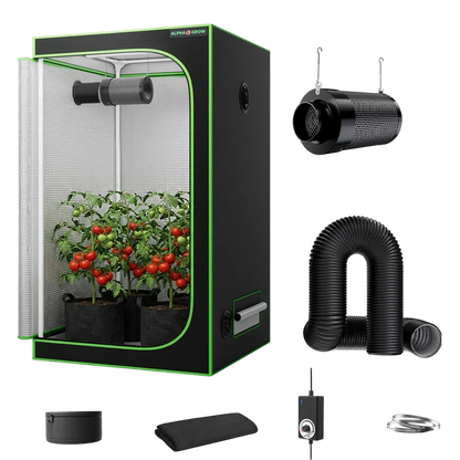 MIMEO indoor grow tent with LED light, carbon filter, and inline fan for stealth hydroponic gardening
