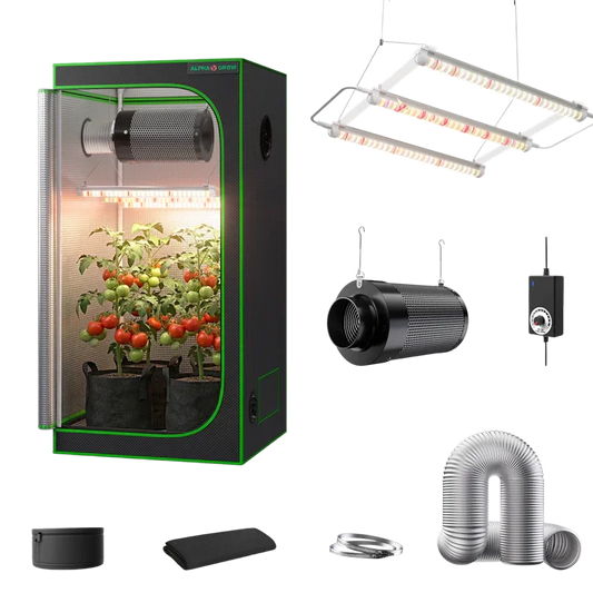 MIMEO indoor grow tent with LED lights, inline fan, carbon filter, and hydroponics kit for stealth plant cultivation