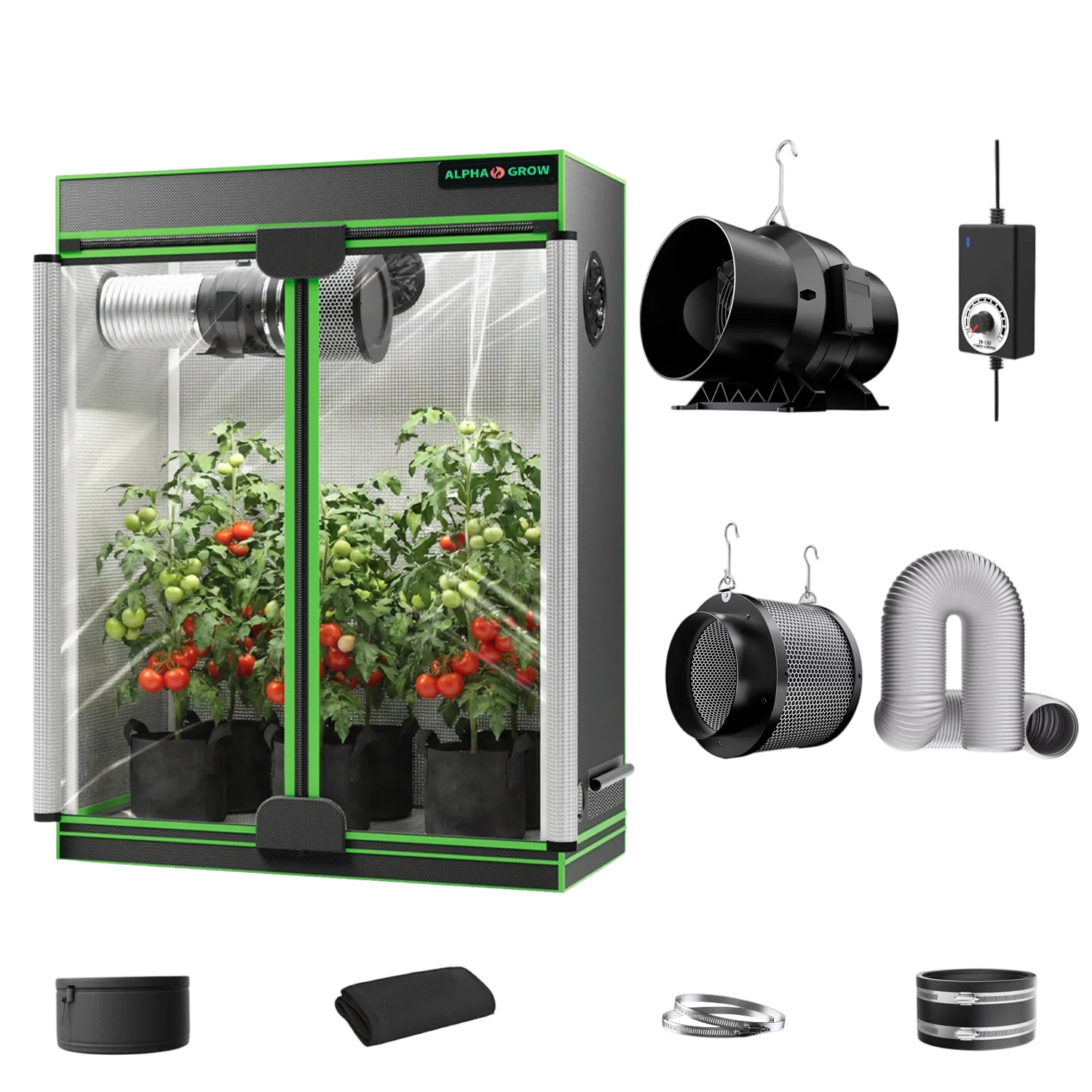 MIMEO indoor grow tent kit with LED light, inline fan, carbon filter, and hydroponic setup for stealth gardening