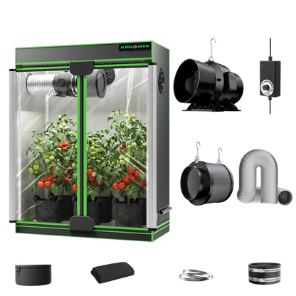 MIMEO indoor grow tent kit with LED light, inline fan, carbon filter, and hydroponic setup for stealth gardening
