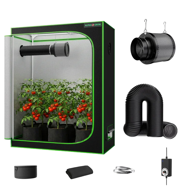 MIMEO indoor hydroponics grow tent kit with LED light, inline fan, carbon filter, and stealth growing equipment