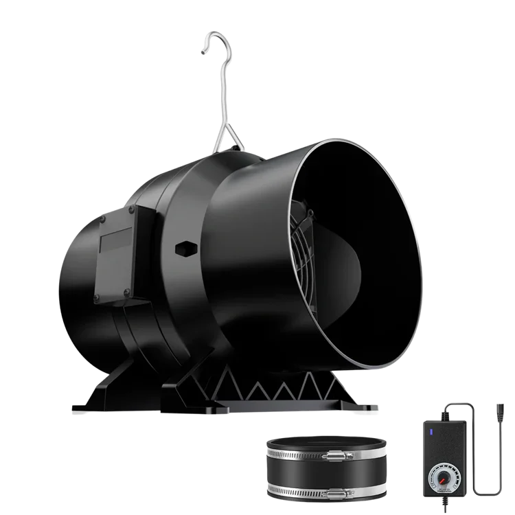 MIMEO inline fan with speed controller and duct clamp for hydroponic grow tents