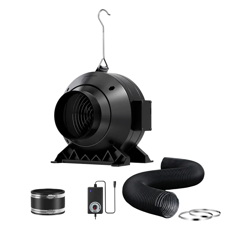 MIMEO inline fan with ducting, carbon filter, and speed controller for hydroponic grow tents