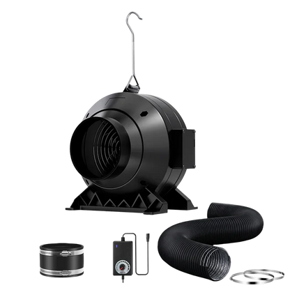 MIMEO inline fan with ducting, carbon filter, and speed controller for hydroponic grow tents