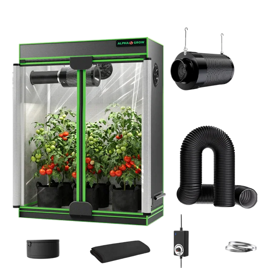 MIMEO indoor grow tent with LED light, inline fan, carbon filter, and hydroponics kit for stealth gardening