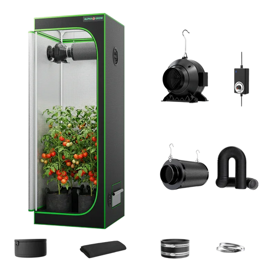 MIMEO indoor grow tent with LED light, inline fan, carbon filter & turnkey hydroponics kit for stealth gardening