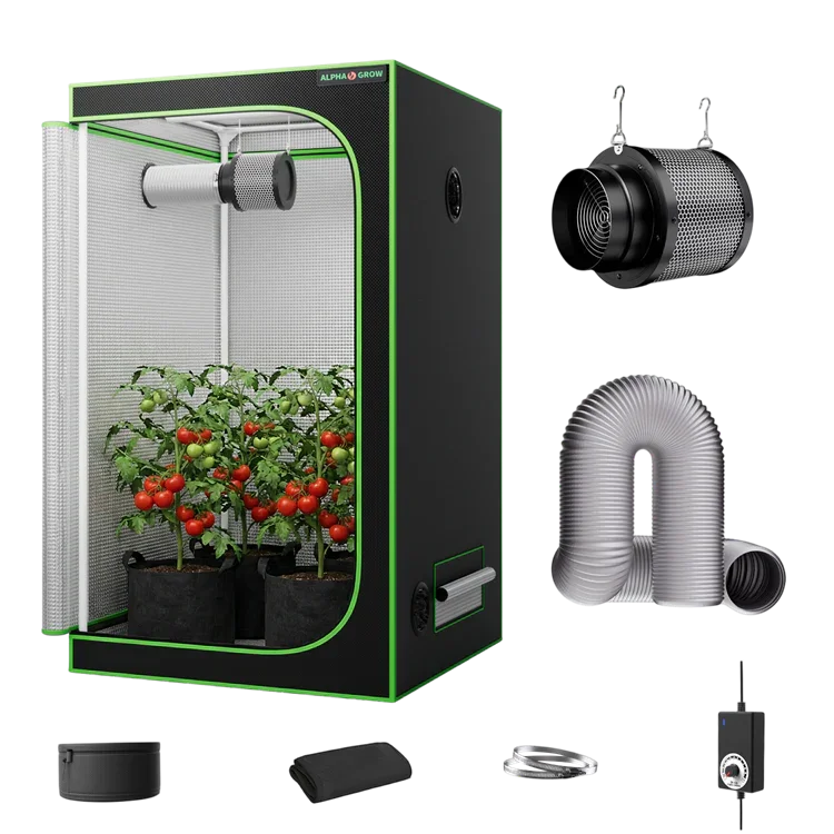 MIMEO Grow Tent with LED Grow Light, Inline Fan & Carbon Filter for Indoor Hydroponics Stealth Growing