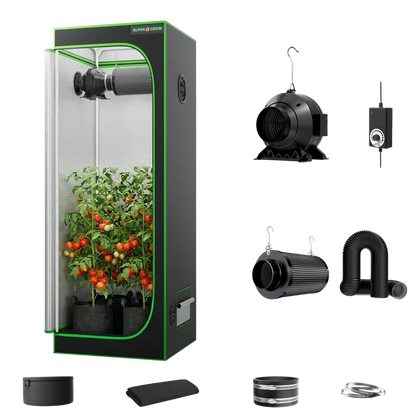 MIMEO indoor grow tent with LED light, inline fan, carbon filter, and turnkey hydroponics kit for stealth gardening