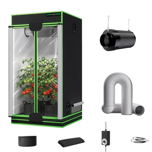 MIMEO indoor grow tent with LED light, carbon filter, and inline fan for stealth hydroponic gardening